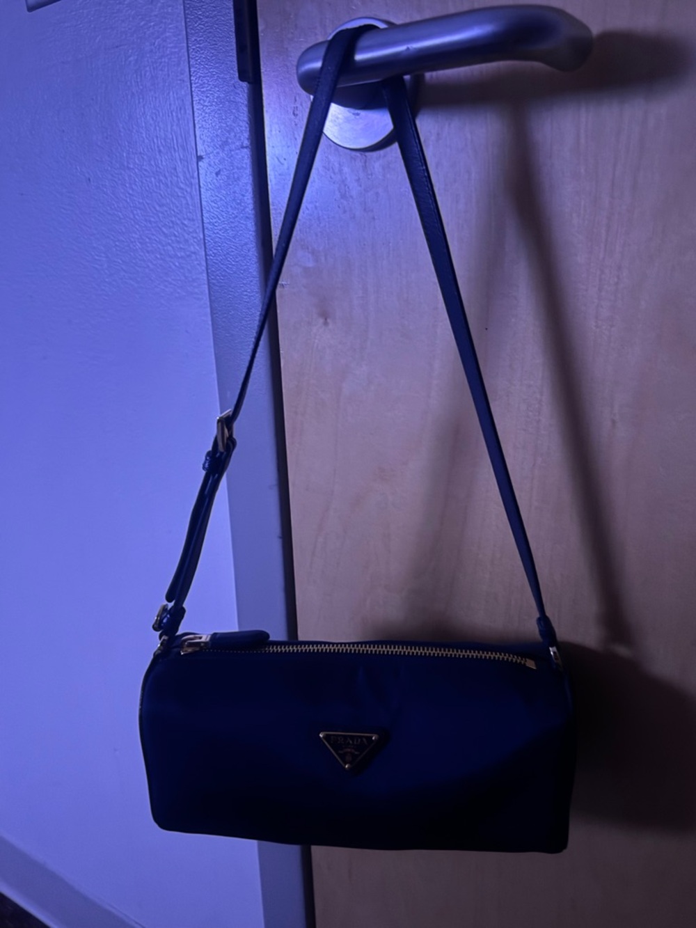 Prada Black Nylon Crossbody Barrel Bag with Gold Hardware